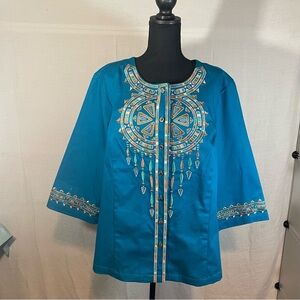Bob Mackie Women’s Embroidered 3/4 Sleeve Button Front top 2XL NWT